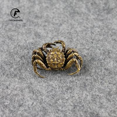 Antik brons liten krabba staty te husdjur prydnad ren mässing massiv djur miniatyr statyett Vintage heminredning Tillbehör