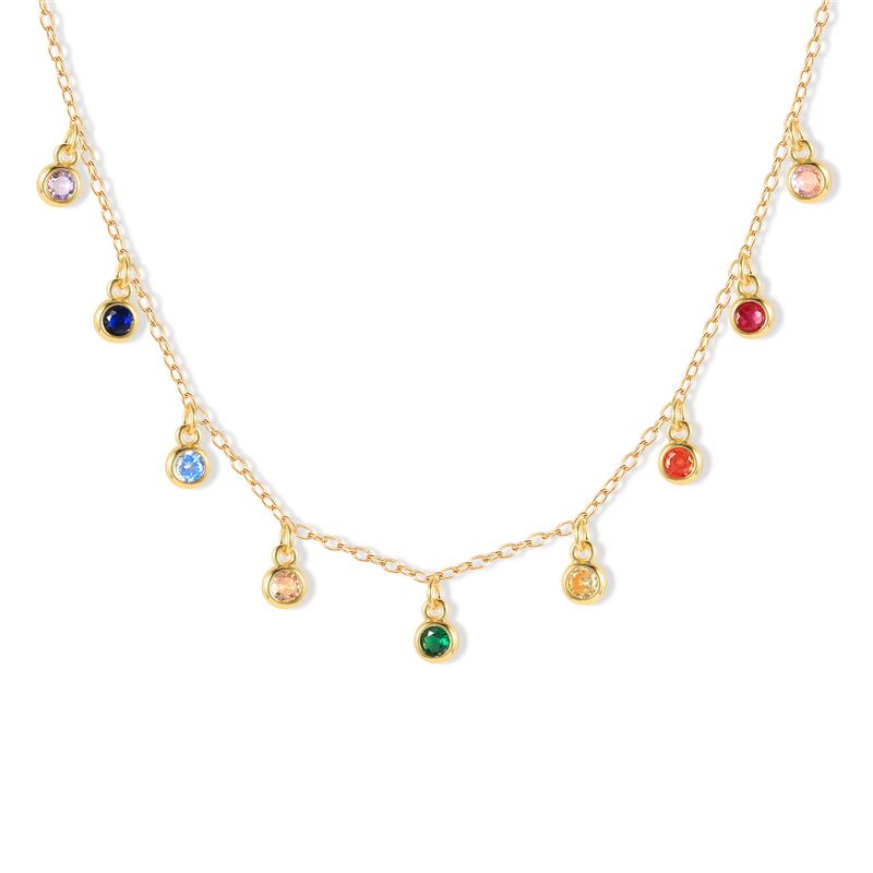 Women Rainbow Crystal Bead Pendant Necklace Fashionable Short Choker Chain Jewelry