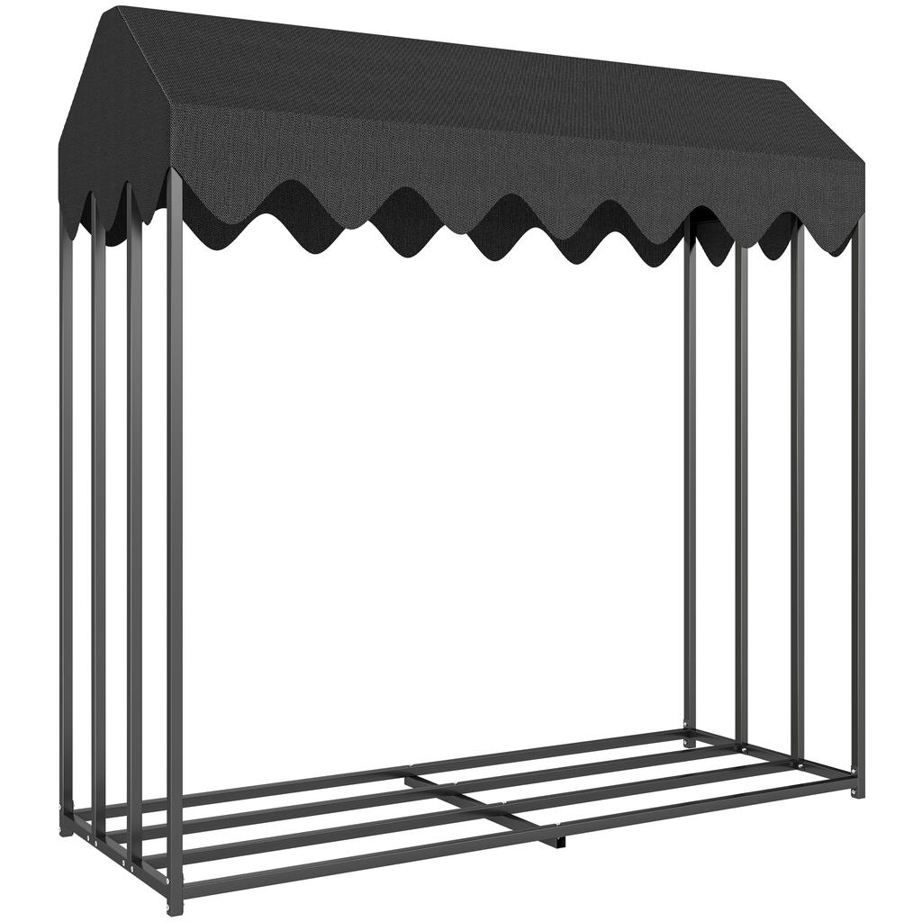 Outdoor Log Storage Rack, Cover, 600D Oxford, 1.9 m³, Steel, 186 x 70 x 185 cm, Black