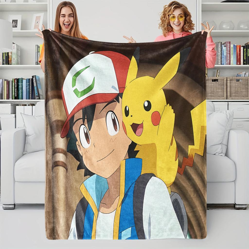 Anime Pokemon Flannel Blanket Cartoon Pikachu Children's Gift Blanket Home Sofa Lunch Break Blankets  Student Throw Blankets