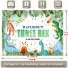 2D Flat Watercolor Jungle Dinosaur Backdrop for Boy's Third Birthday Decoration