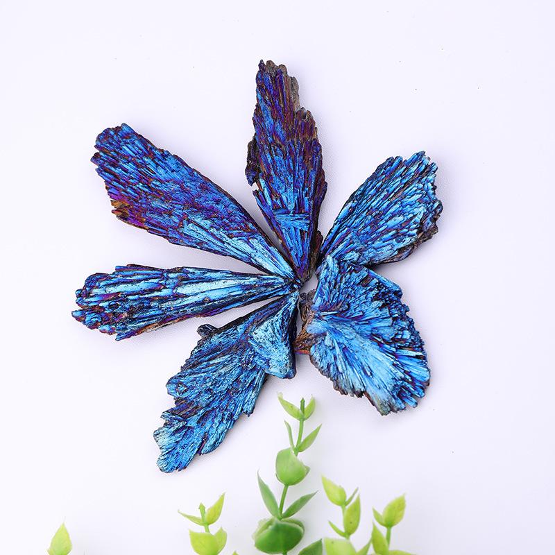 1 pcs Electroplated black tourmaline, peacock blue feathers, crystal clusters, mineral specimens, Taijing karst caves, modern decoration