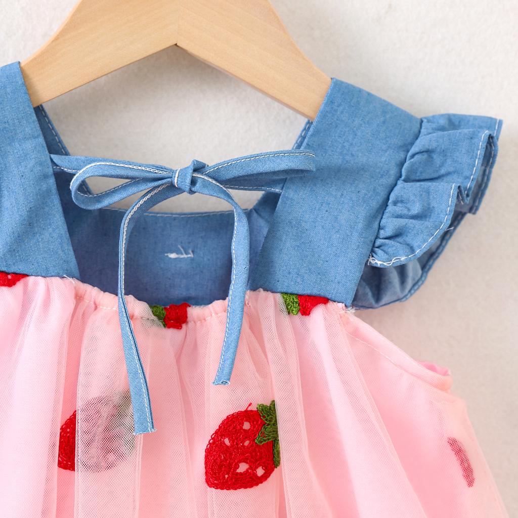 Baby Mädchenkleid Sommer Kirsch-Netz Mädchenkleid Süßes Strand-Babykleid Baby Mädchen Kleidung