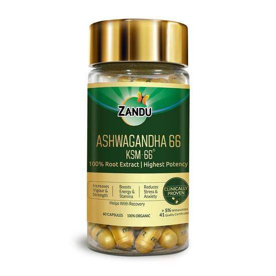 Zandu Ashwagandha 66 (KSM-66®) (600 Mg) | Clinically Proven 100% Root Extract for Maximum Potency