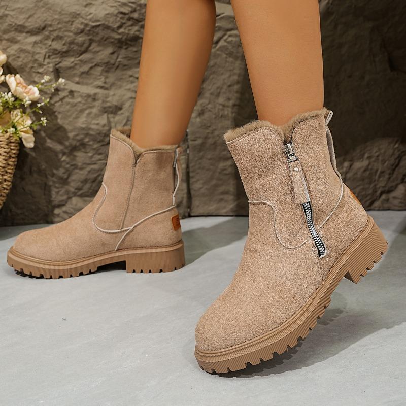 Women's Square Heel Snow Boots - Winter Thermal Fur Lined Slip-Resistant Casual Boots, Warm Fashion Ankle Boots with Thick Fleece