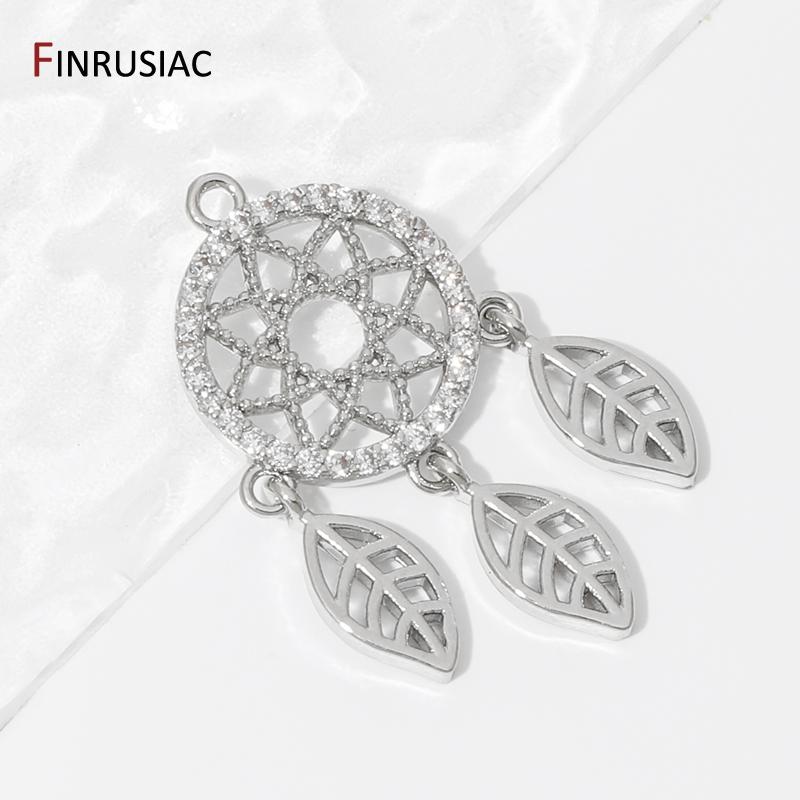 18K Gold Plated Brass Hollow Out Charms Pendants,Inlaid Zircon Leaf Pendant For DIY Neckalce Earrings Making Findings