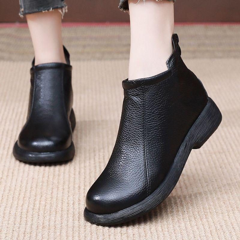 2025 Vintage Dámské Kotníkové Boty z Měkké Kůže - Odolná Oxfordská Podešev, Kulatá Špička, Protiskluzové, Umělá Kůže, Měkká Podešev