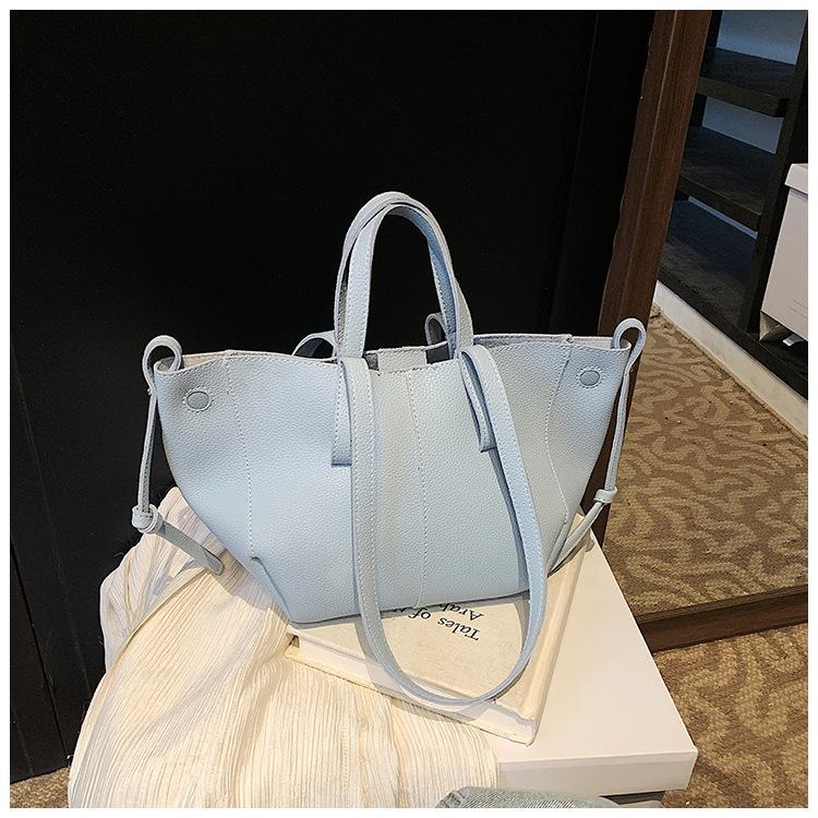 

Модная сумка-тоут с узором личи, женская, высококачественная текстура, большая вместимость, для поездок на работу, на плечо синий