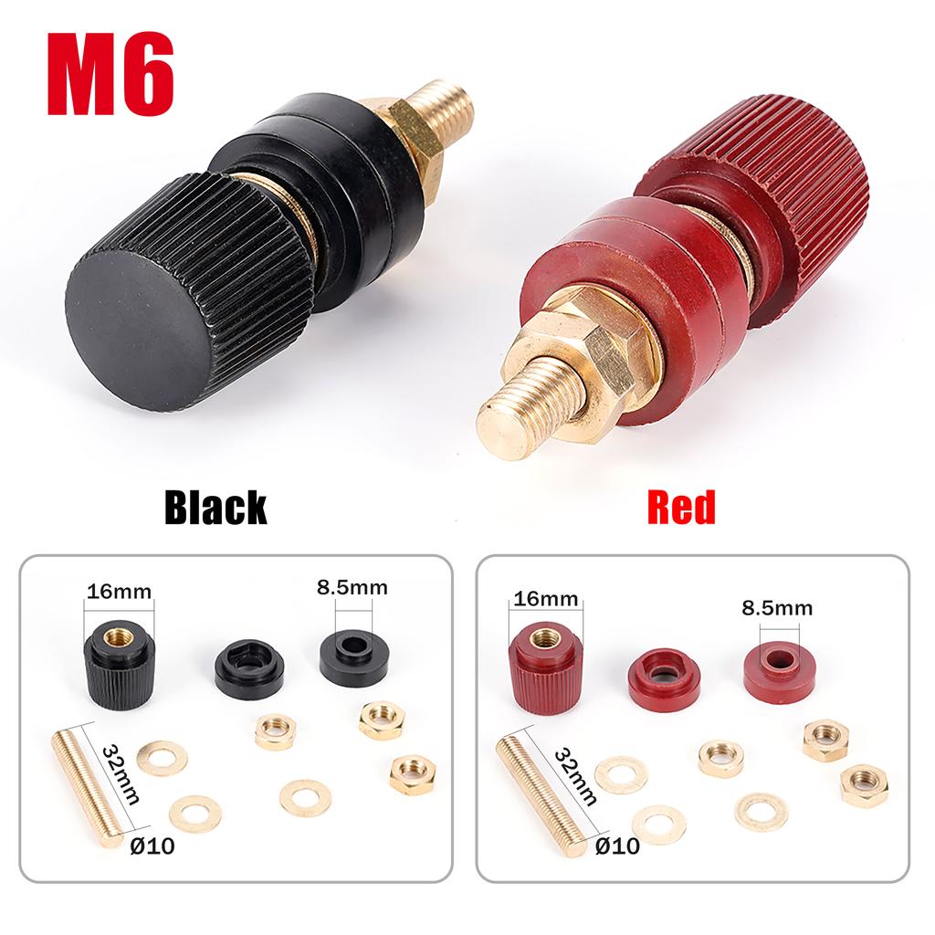 1 Pair High Current Pure Copper Terminal 333 555 Series Lithium Battery Inverter Wire Bolt M5 M6 M8 M10 Thread Screw Red Black