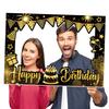 Runtow 1pc 50x70cm Birthday Party Decoration Photo Frames, Black Gold Happy Birthday Photo Props, Anniversary Party Supplies