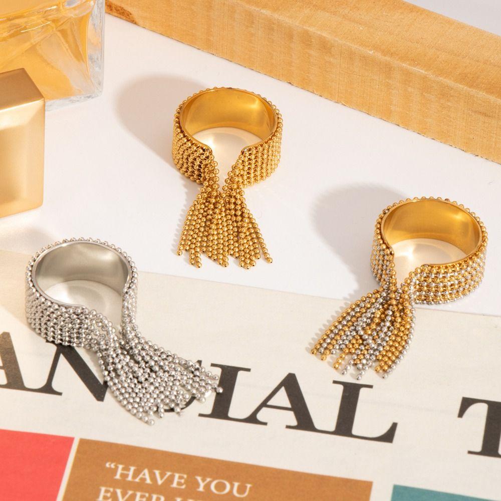 Řetízkový třásňový přívěsek Otevřené kroužky Zlatý Stříbrný Nastavitelný řetízkový prsten Stylový prsten na prst Dárek