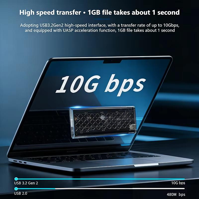 M.2 NVME/NGFF Dual Protocol SSD Enclosure Transparent Hard Drive Case USB3.2 Type-C RGB Light 10Gbps Enclosure SATA SSD Adapter