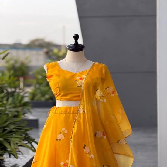 Sunshine Rose Printed Silk Organza Lehenga Choli FREE SIZE