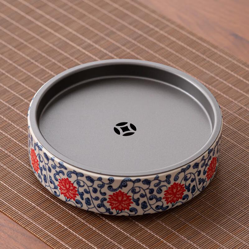 Ceramic Gongfu Tea Tray with Blue & White Floral Design