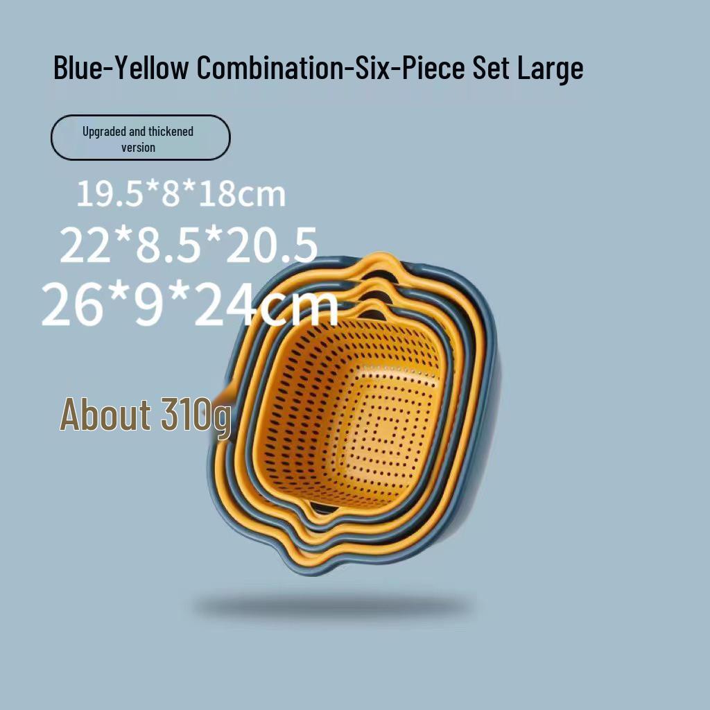 Eight-Piece Plastic Kitchen Draining Basket Set - Double-Layer Multifunctional for Fruits and Vegetables