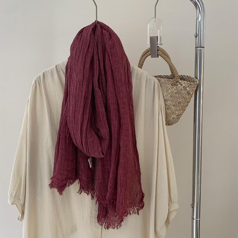 Autumn and Winter New Retro Artistic Cotton and Linen Scarf Solid Color Shawl Warm Scarf