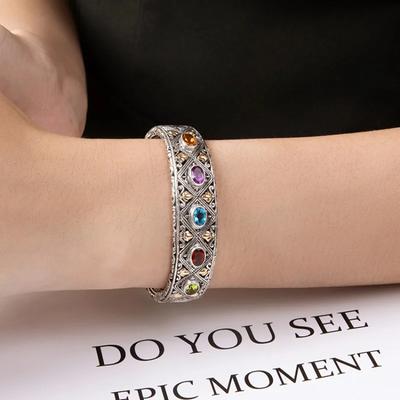 Luxury Inlaid Colored Gemstone Bracelet Fashionable Wedding Fine Couple Bangles Jewelry Gift For Girlfriend