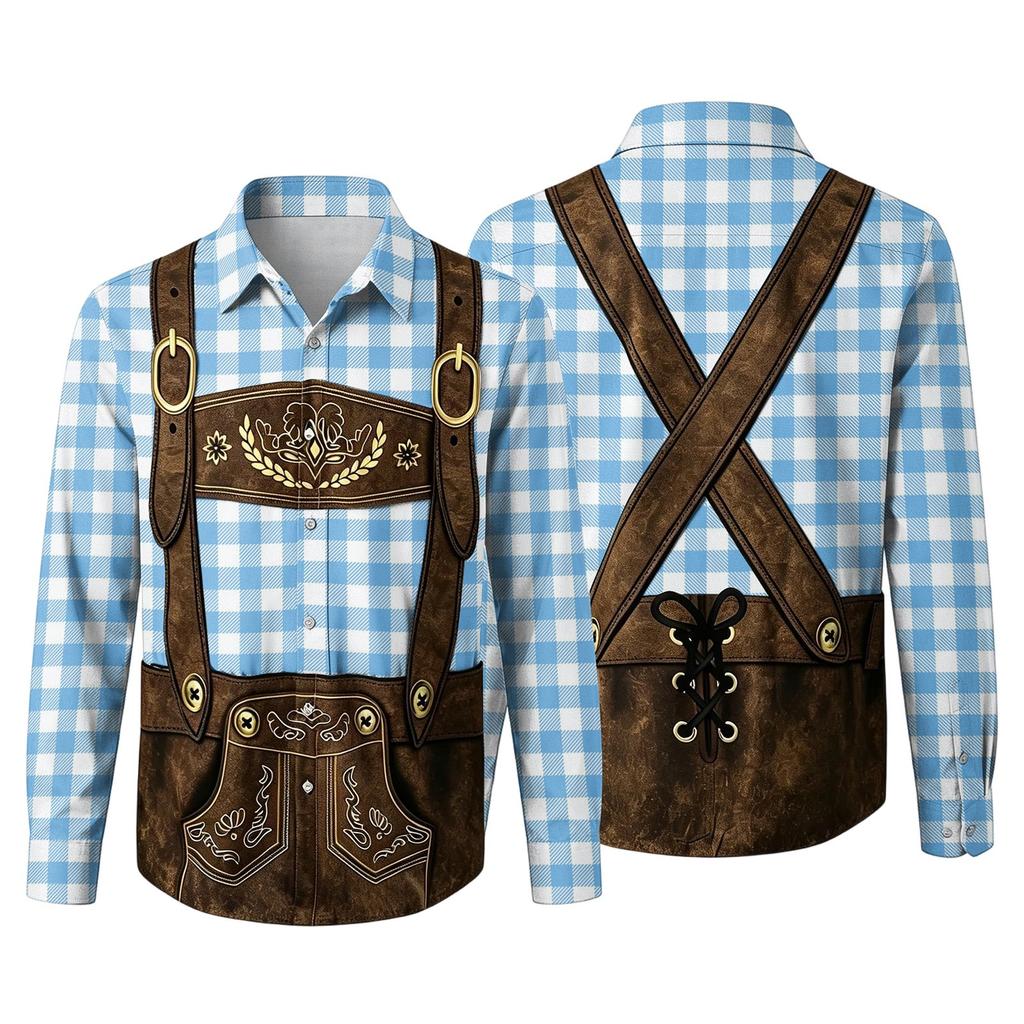 Men’s 3D Printed Plaid Long Sleeve Shirt with Vintage Pattern Relaxed Fit Button Down Collar for Festivals Parties and Outdoor Activities