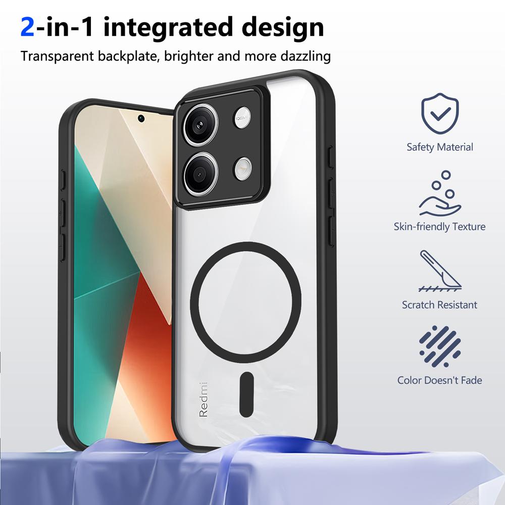 KEYSION Transparent Magnetic Phone Case for Xiaomi POCO M6 Pro 4G Soft Silicone+PC HD Clear Shockproof Back Cover for POCO X6 5G