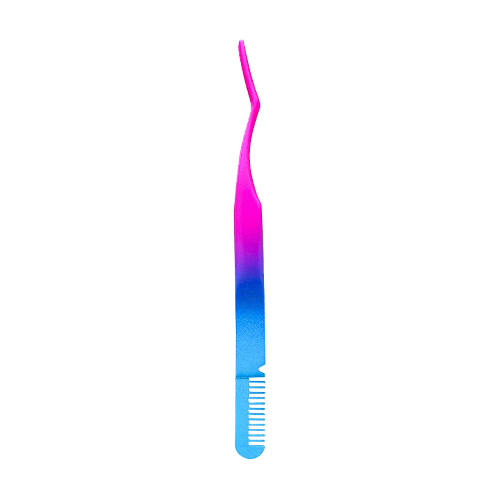 Eyelash Extension Tweezers with Eyebrow Comb Clip Stainless Steel Material for Professional Beauty Salon and Training Use Multicolor
