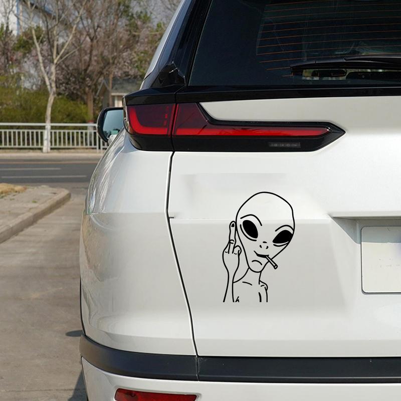 HungMieh Car Stickers Funny Alien Personality Ufo Decals Laser Vinyl Sticker Car 3D Car Styling Decoration 10.3X15cm