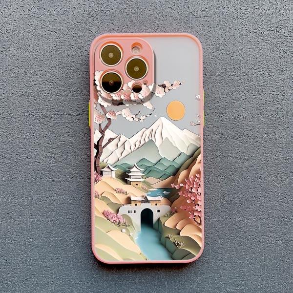 2D Printing Landscape Phone Case For iPhone 16 14 Pro 13 Mini 15 7 8 Plus SE2 XS X XR 12 Pro Max Creative Mountains Back Cover