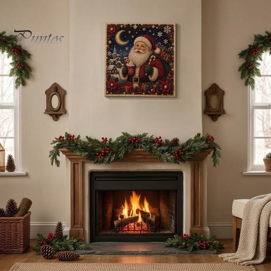 Seasonal DIY Art Supplies Xmas Faux Pearl Kit, Santa Claus Reindeer Painting Calming Hands On Hobbies Sparkling 3D Festive Wall Craft Kit for Adults,