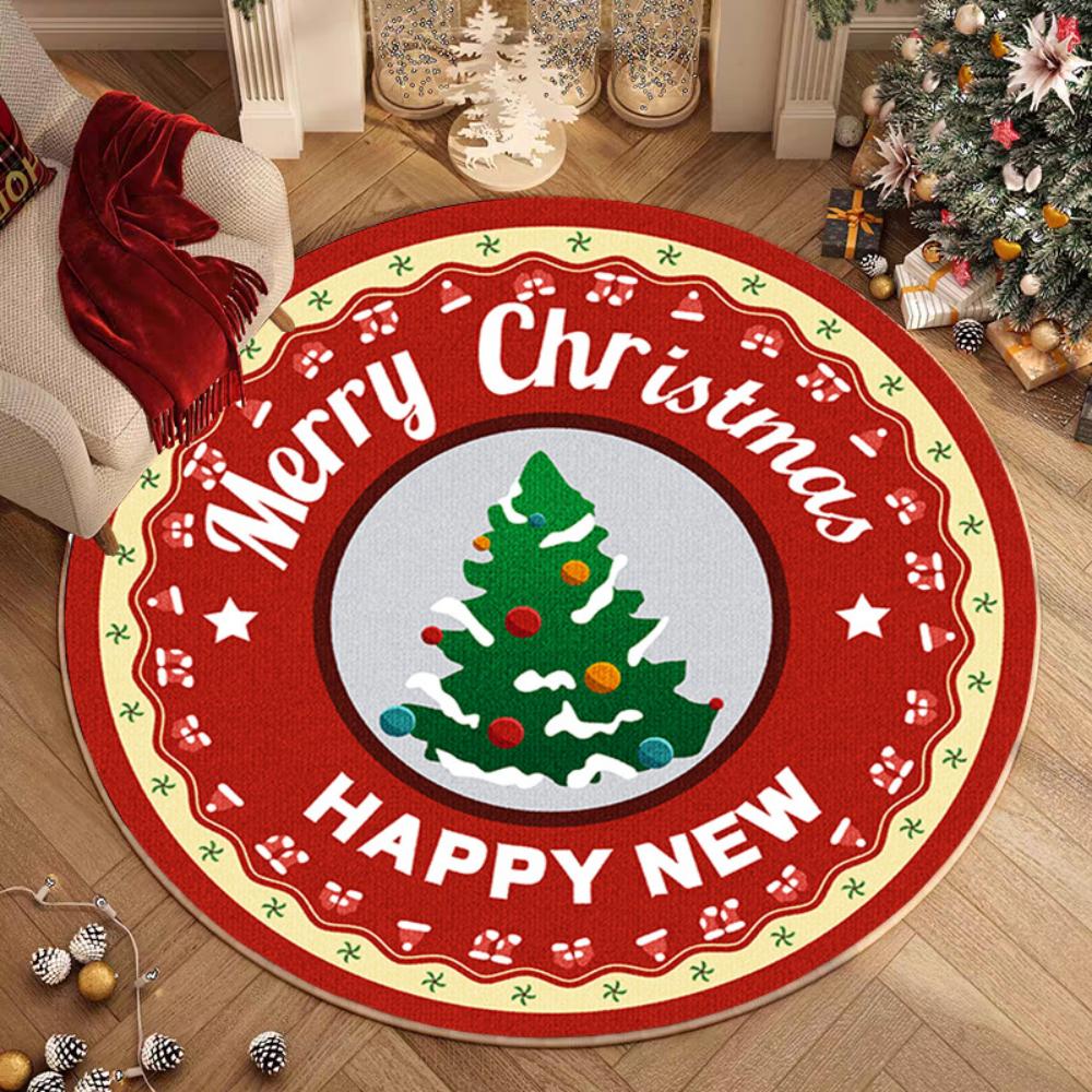 1pcs Festive Snowflake Christmas Tree Round Rug Holiday Decor Cozy Living Room  Bedside Rug Floor Mat Winter Seasonal Home Gift
