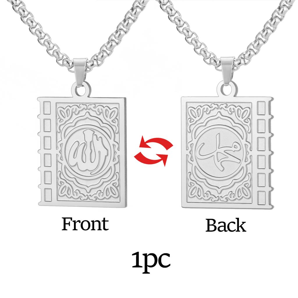 Islam Allah Symbol Necklace Stainless Steel Double Sided Amulet Allah Blessing Pendant for Women Men Party Jewelry Gifts