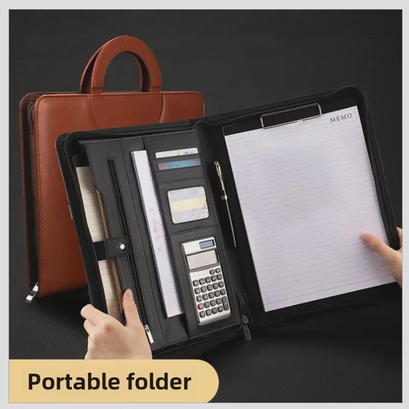 Leather A4 Zippered Business Manager Folder for Contracts and Documents