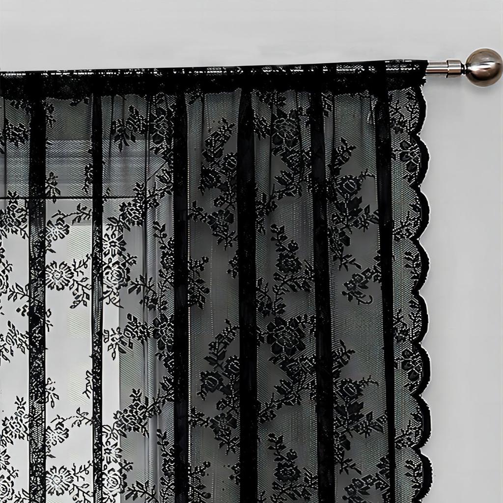 Sheer Romantic Lace Curtain Flower Window Curtains Living Room Bedroom Home Decor Screening Single Panel Polyester With Rod Pocket Washable Ready