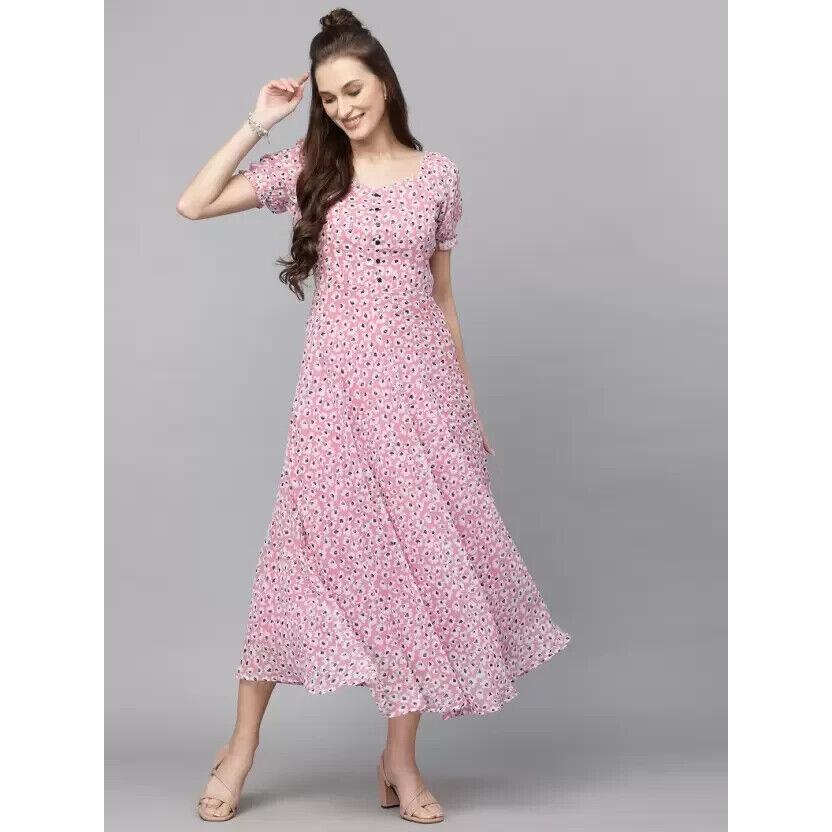 Women Fit and Flare Printed Georgette Maxi Dress with Polyester Lining Dress VF-1809