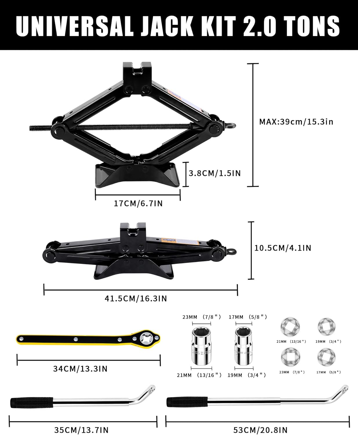 

Ножничный домкрат 1,5 тонны с инструментом для колесных гаек, трещоточным ключом и манометром для шин для аварийного комплекта 1 5T