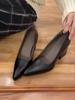 2025 Sheepskin Version~ Retro Thick Heel Pointed Temperament Black Medieval High Heels One Pedal Light Mouth Commuting Shoes