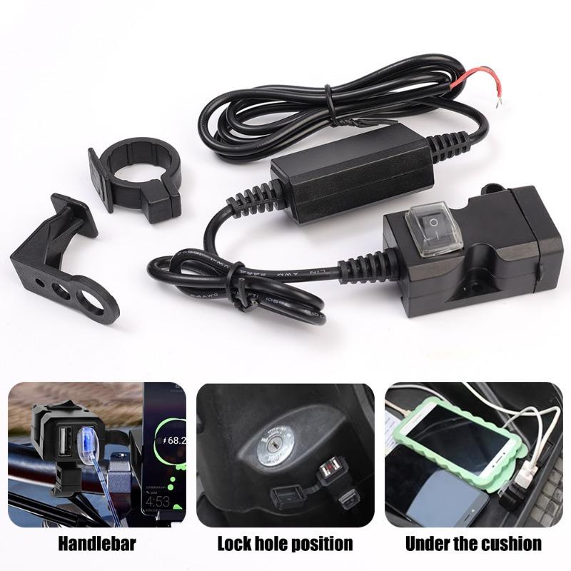 Motorcycle Phone Charger Vehicle-mounted Dual USB Quick Charger  Handlebar Waterproof QC 3.0 Digital Voltmeter USB Cable Adaptor