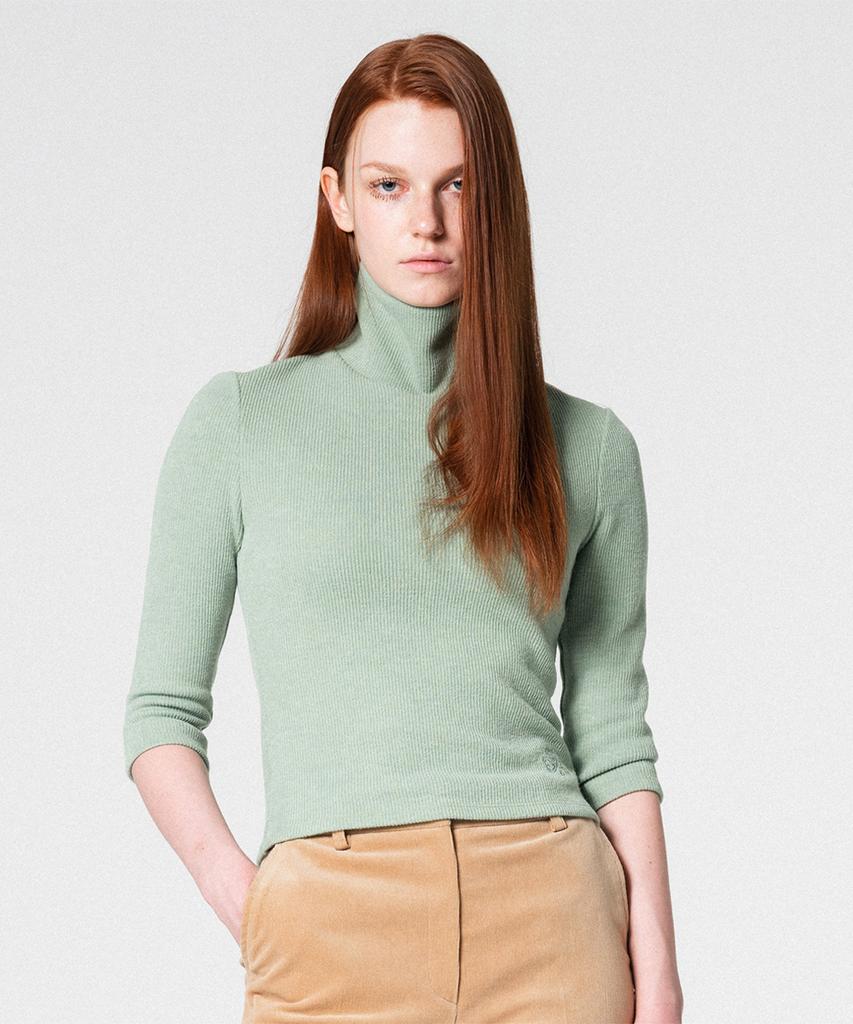 WOVEMENT Three-Quarter Sleeve Turtle Neck Top Green Wbcftp001Gn
