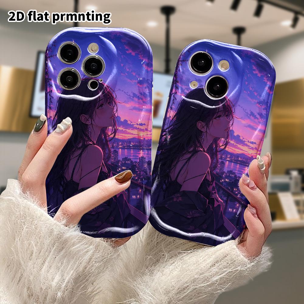 Phone Case: 2D Flat, Suitable for iPhone 18, 17, 16, 15, 14, 13, 12 Pro Protective Cases, Purple Twilight Night View Anime, Perfect Christmas and Hall
