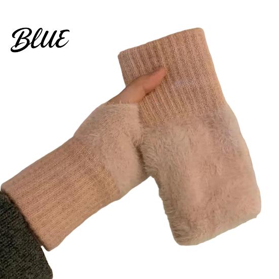 Flexible Half Finger Typing Gloves 1 Pair Fingerless Gloves Winter Warm Mittens Polyester Thermal for Women Soft Fuzzy Fleece Driving Writing