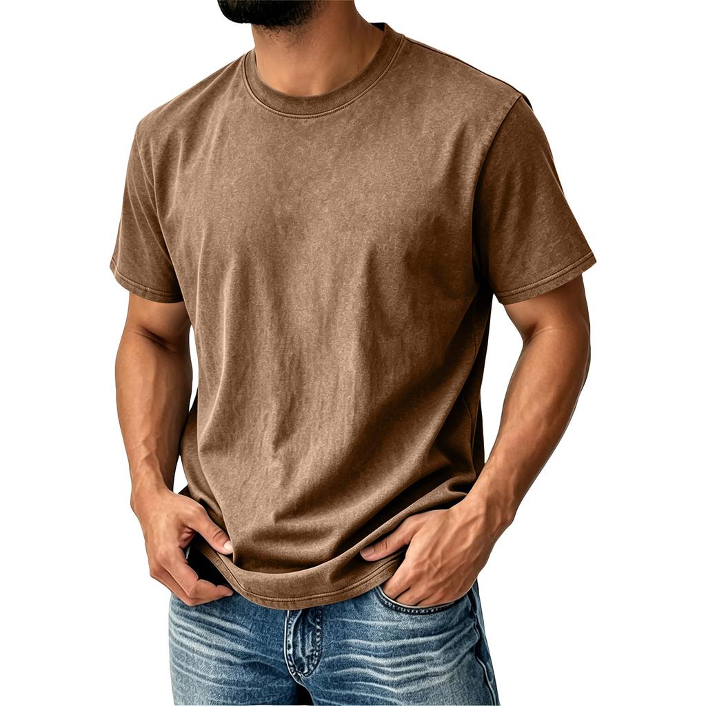 Men’s Vintage Crew Neck Short Sleeve T Shirt Classic Fit Cotton Material Casual Basic Top for Everyday Wear