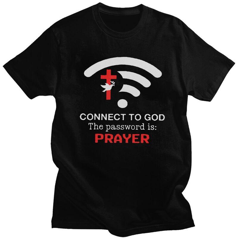 

Custom Connect To God The Password Is Prayer T Shirts for Men 100% Cotton Tee Tops Jesus Christian Quotes Tshirts T-shirt - M... S разноцветный