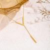 Fashionable Titanium Steel V-Neck Tassel Clavicle Necklace In Electroplated Gold