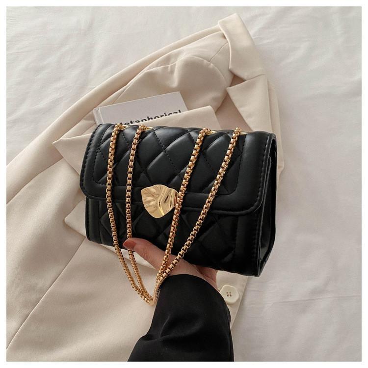 Stylish Fresh Sweet Fashionable Minimalist Diamond Pattern Pu Chain Bag For Women чёрный