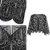 Sequins Flapper Shawls Wrap for 1920s Prom Wedding Party Beauty Scarf Blingbling Sequins for Evening Dress  Black Silver