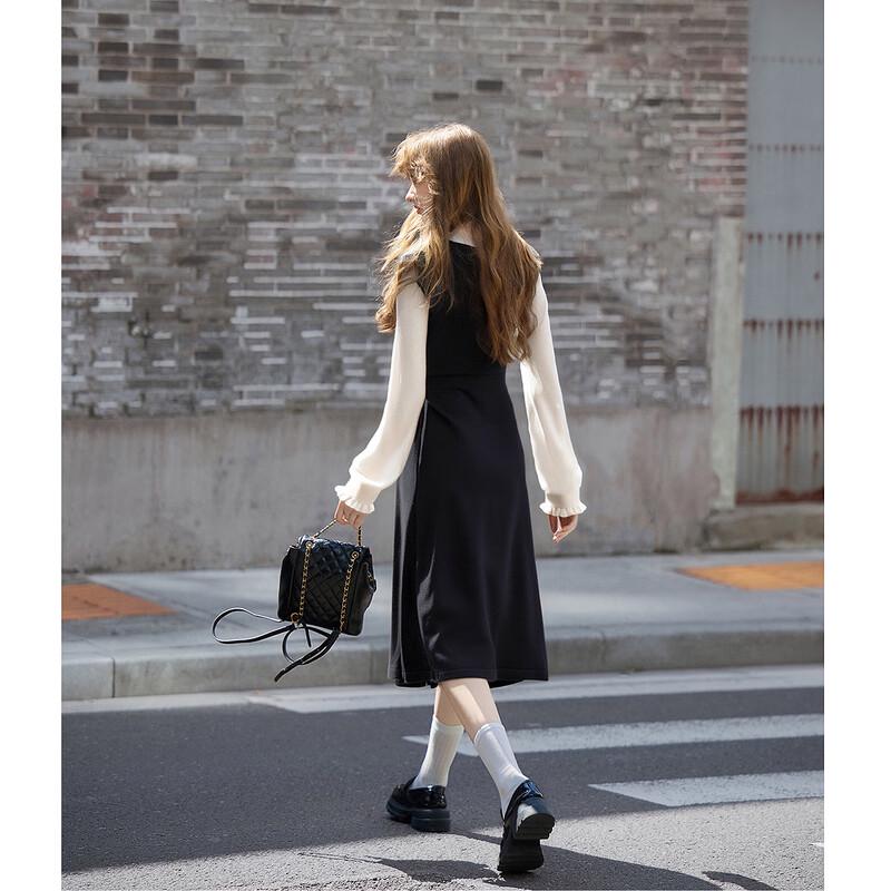 

TonLion Women s V-Neck Faux Two-Piece Patchwork Dress M