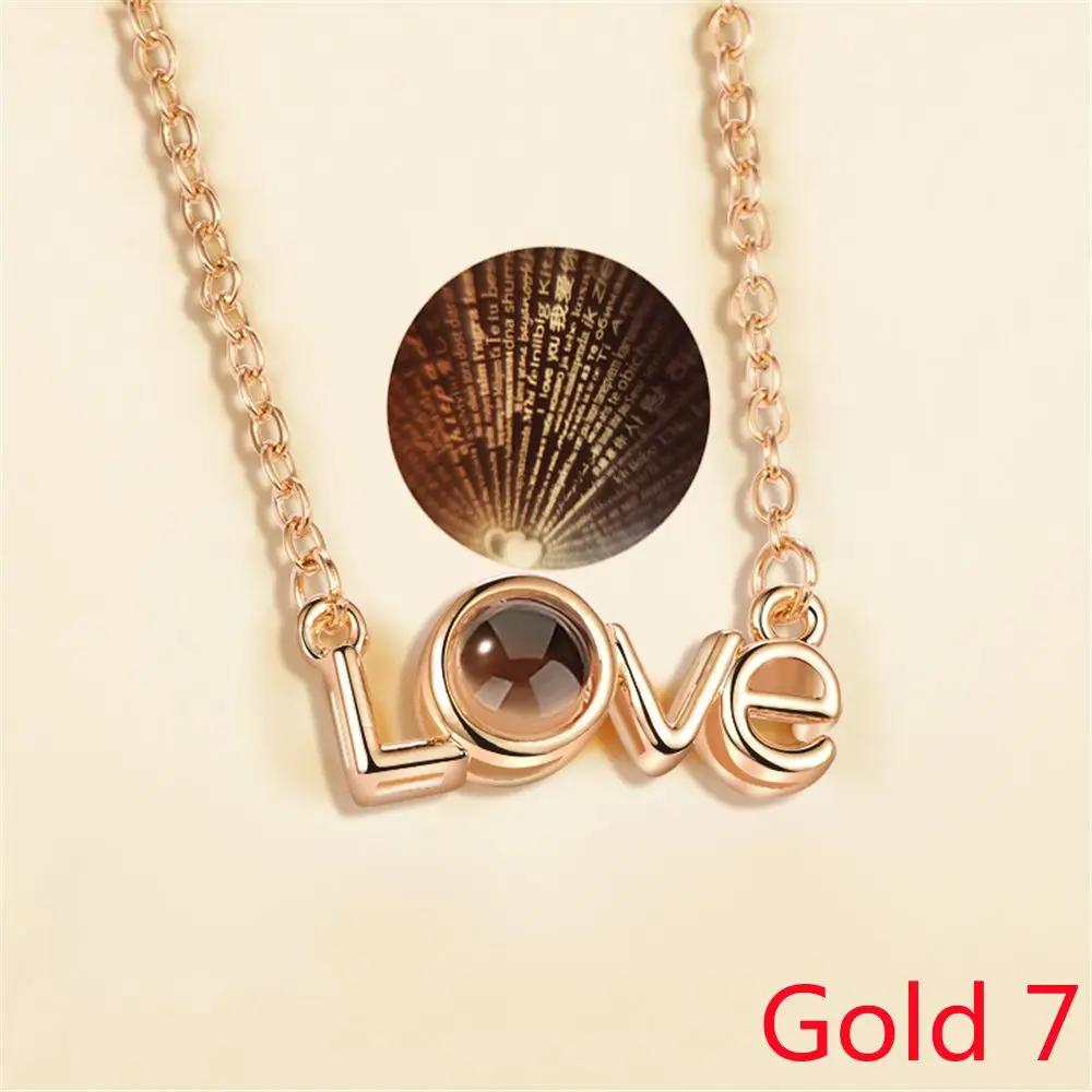 1PC Fashion Love Heart Letter Crystal Necklace 100 Languages I Love You Projection Pendant Necklace Women Jewelry Friends Gifts