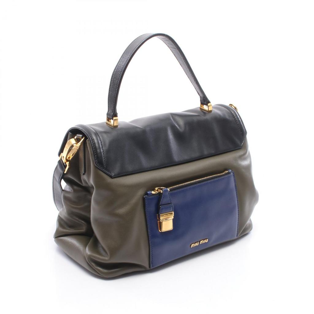 Used Miu Miu 2WAY Handbag RN1078 Leather Khaki Black Blue Used Women