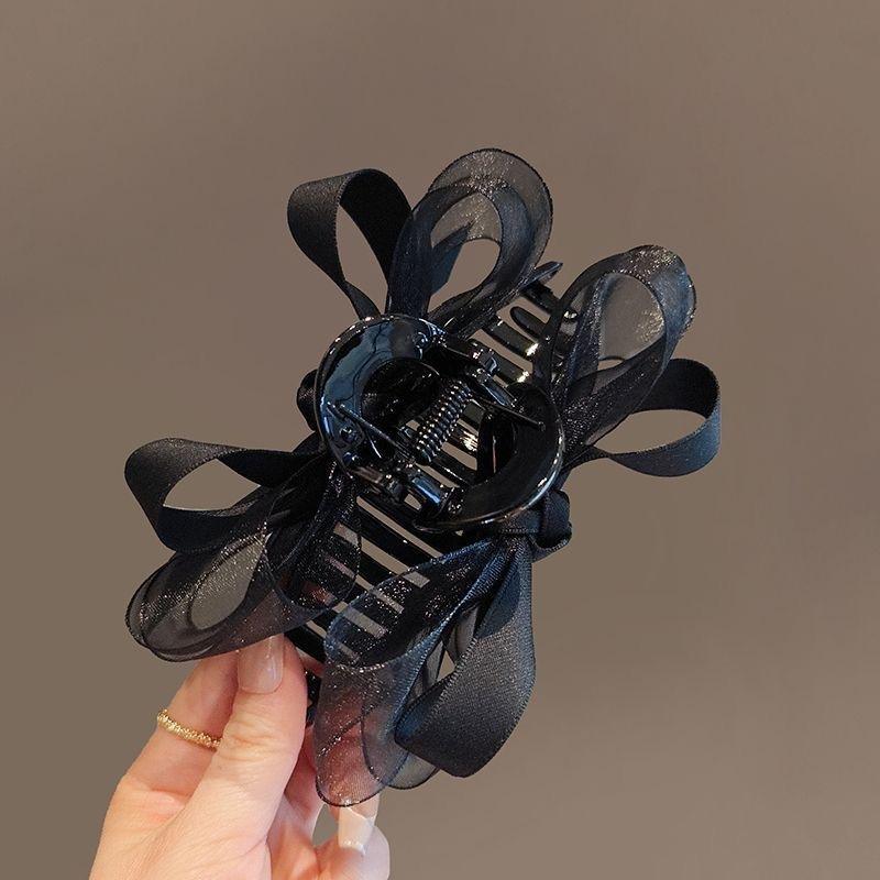 Black Mesh Bow Shark Clip Super Fairy Three-dimensional Large Grab Clip Light Luxury High-end Feeling French Style Braided Hair