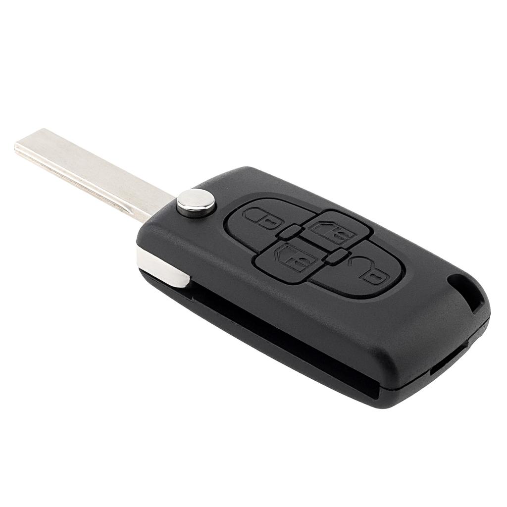 4 Button Flip Key Fob Shell Case Replacement Wear Resistant for 207-407 Citroen C1-C4 with Key Chain Screwdriver Tools