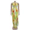 C6921 European & American Style Women's Printed Backless Lace-up Long Dress