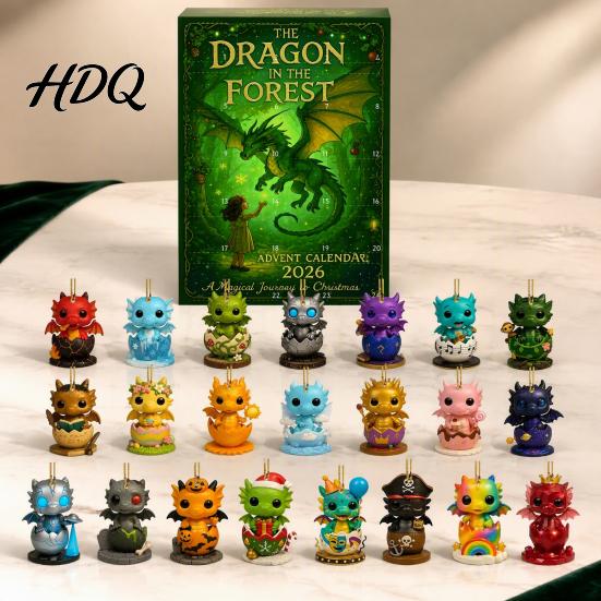 Acrylic Hanging Ornaments Forest Dragon Advent Calendar 24 Day Countdown Box with Cute Decorative Pendants Ornaments Festive Tree Decor Collectible